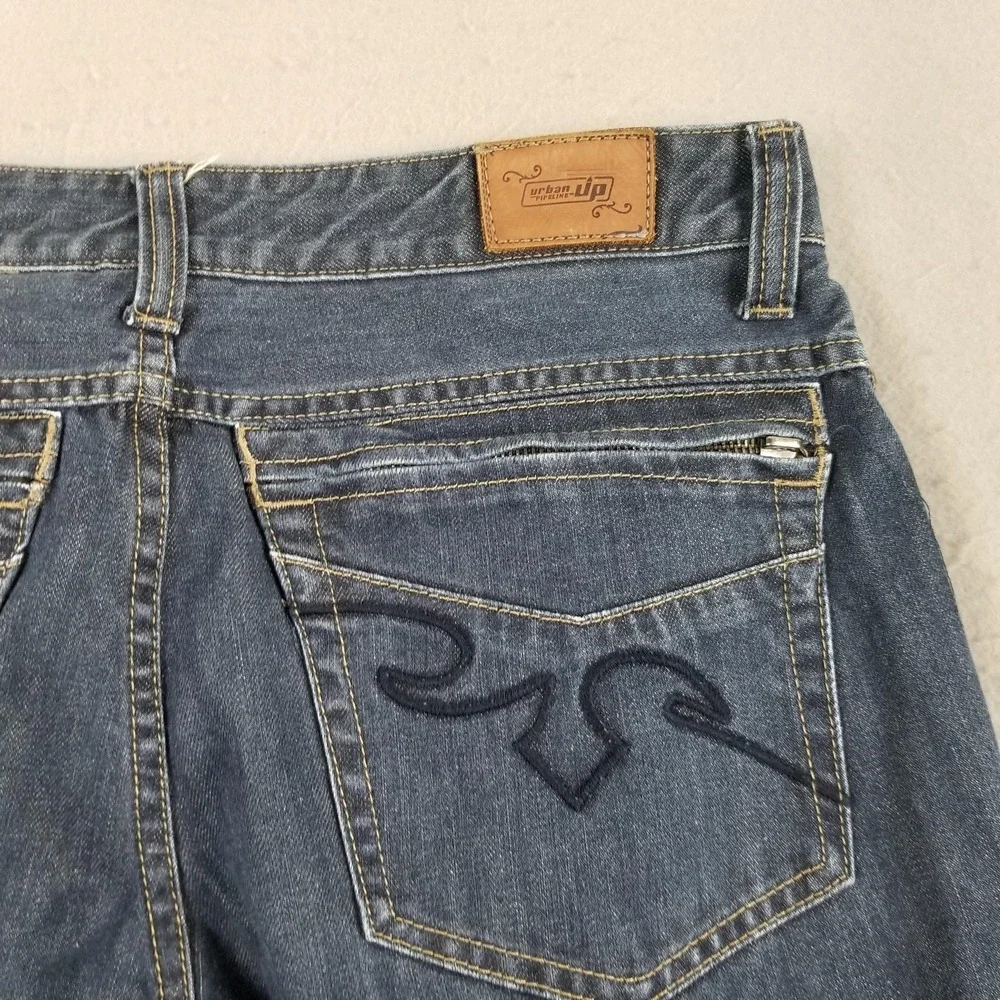 Urban Up Jeans Mens 32x32 Relaxed Straight Denim Zip Pocket Embroidered Pants